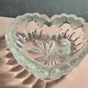 Heart-Shaped Glass Dish with Bird Design